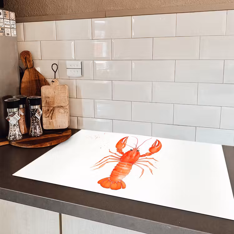 Kreeft - Waterverf - Aquarel - Oranje Inductie beschermer vinyl 3mm klein -sfeer3
