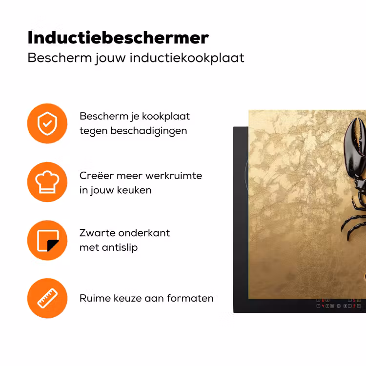 Kreeft - Zwart - Goud - Luxe Inductie beschermer vinyl 3mm klein -zzzzzzz-td-ups