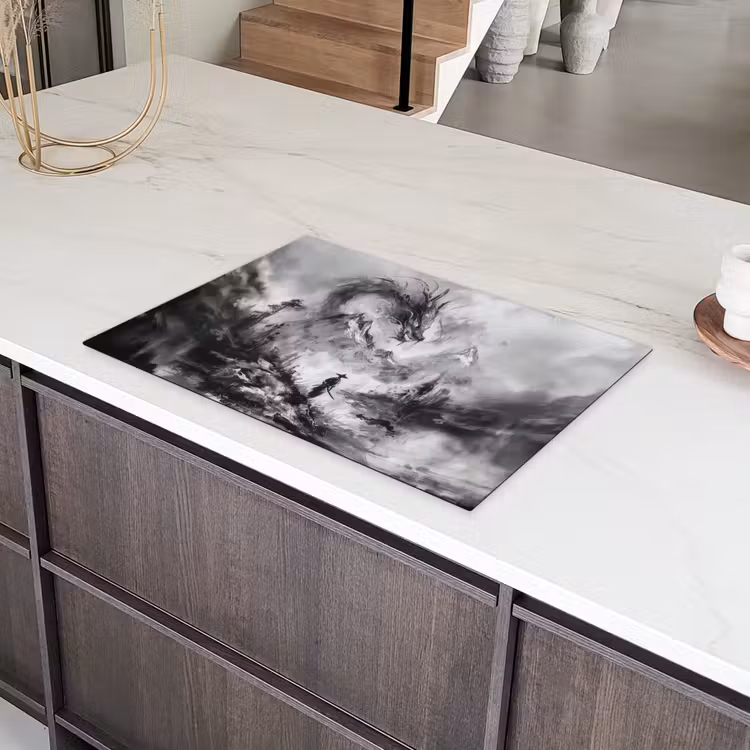Krijger - Draak - Grijs Inductie beschermer vinyl 3mm klein -sfeer8