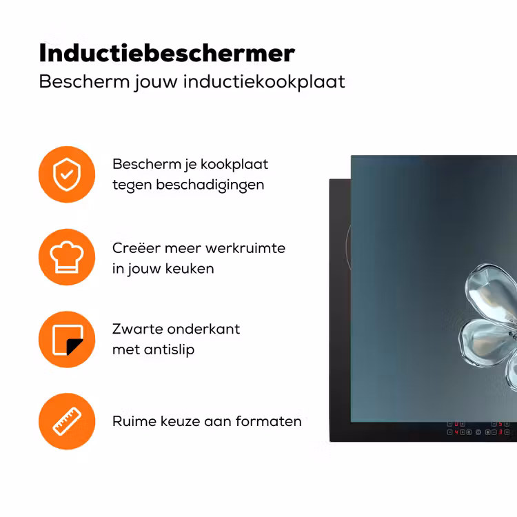 Kristal - Bloemen - Grijs Inductie beschermer vinyl 3mm klein -zzzzzzz-td-ups