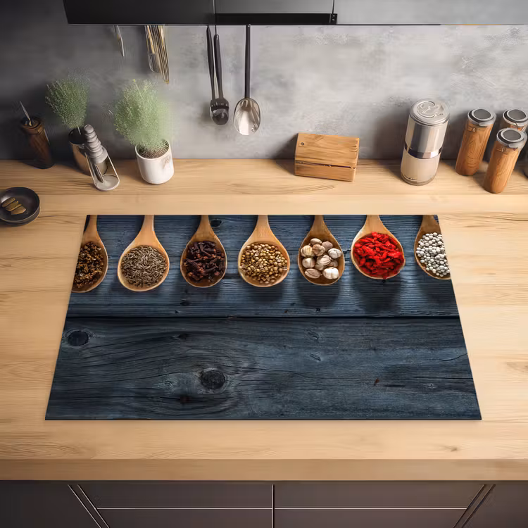 Kruiden - Lepels - Hout - Keuken - Specerijen - Industrieel Inductie beschermer vinyl 3mm klein -sfeer5