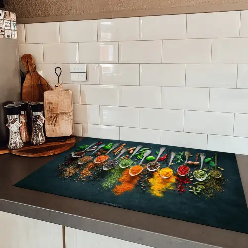 Kruiden - Lepels - Kleurrijk Inductie beschermer vinyl 3mm klein -sfeer3