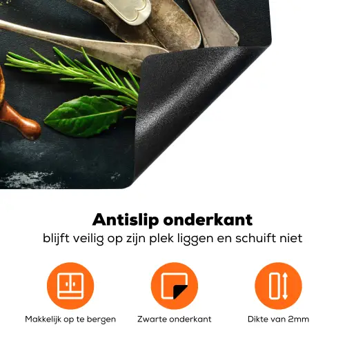 Kruiden - Lepels - Specerijen - Betonlook - Grijs Inductie beschermer vinyl 3mm klein -zzzzzzz-td-onderkant