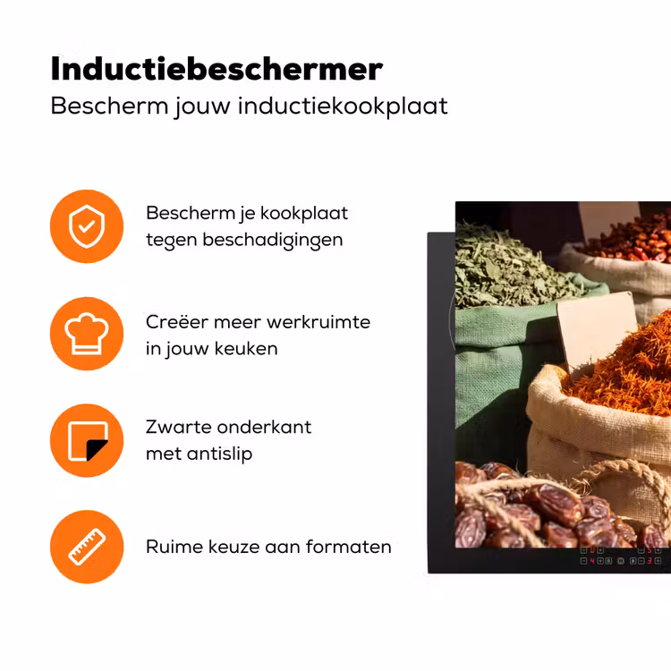 Inductiebeschermer - Kruiden - Markt - Kleurrijk - Kruiden - Markt - Kleurrijk Inductie beschermer vinyl 3mm klein