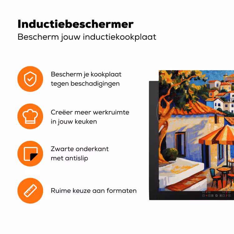 Kustdorp - Huisjes - Mozaïek - Zee Inductie beschermer vinyl 3mm klein -zzzzzzz-td-ups