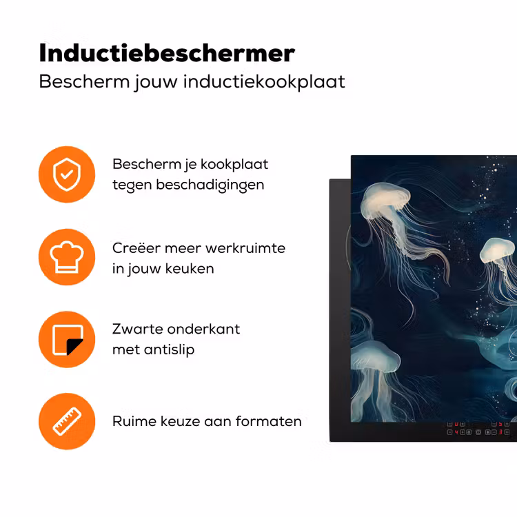 Kwallen - Zee - Wit - Golven Inductie beschermer vinyl 3mm klein -zzzzzzz-td-ups