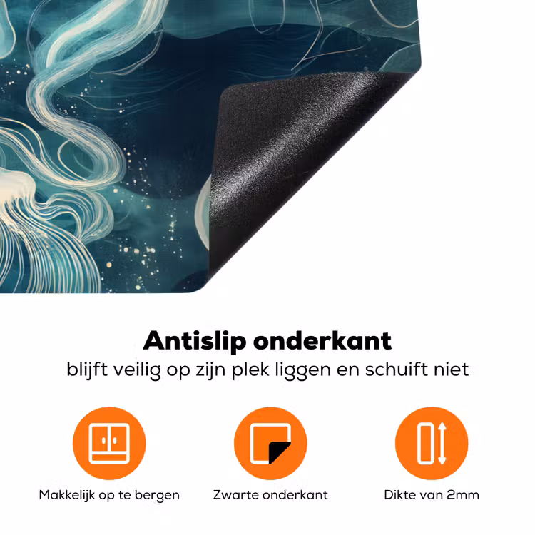 Kwallen - Zee - Wit - Golven Inductie beschermer vinyl 3mm klein -zzzzzzz-td-onderkant