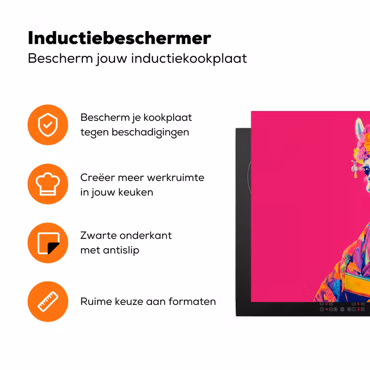 Lama - Kimono - Bloemenkrans - Felroze Inductie beschermer vinyl 3mm klein -zzzzzzz-td-ups