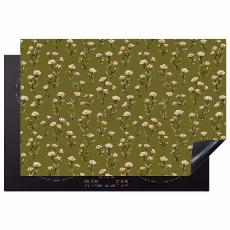 Landelijk - Bloemen -  Groen Inductie beschermer vinyl 3mm klein 276 -3d