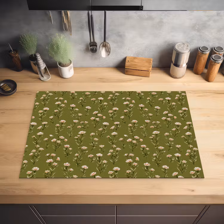 Landelijk - Bloemen -  Groen Inductie beschermer vinyl 3mm klein 276 -sfeer5