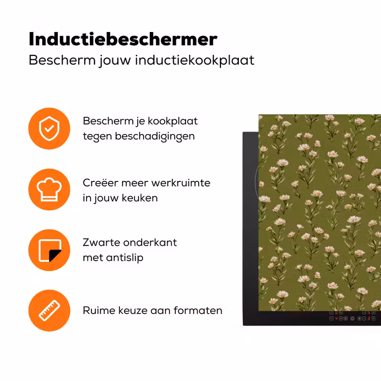 Landelijk - Bloemen -  Groen Inductie beschermer vinyl 3mm klein 276 -zzzzzzz-td-ups