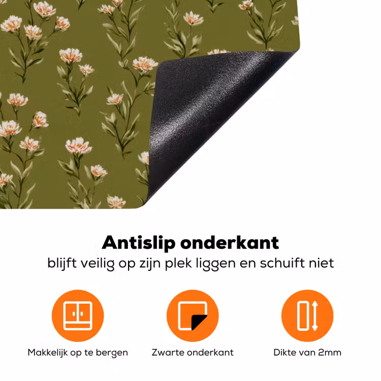 Landelijk - Bloemen -  Groen Inductie beschermer vinyl 3mm klein 276 -zzzzzzz-td-onderkant