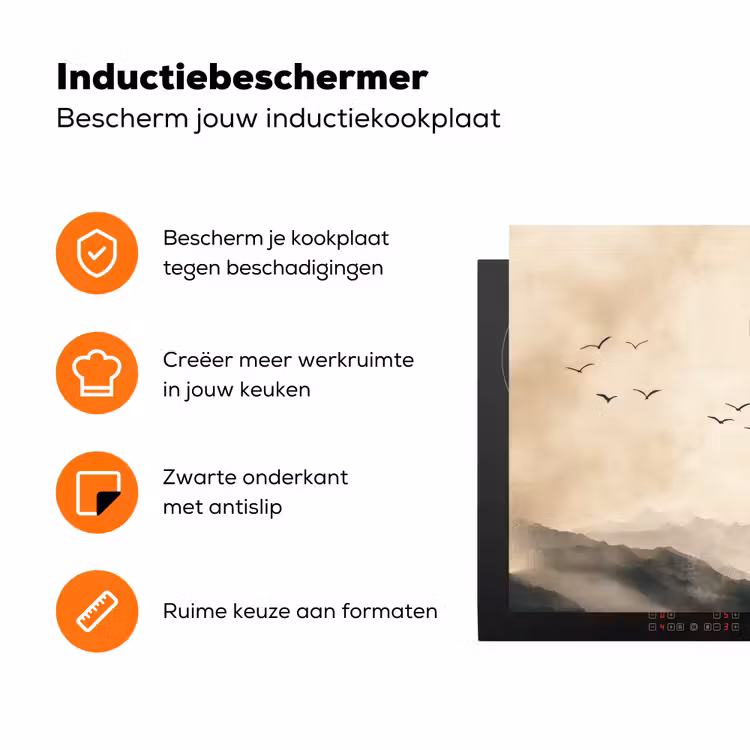 Landschap - Japandi - vogel Inductie beschermer vinyl 3mm klein -zzzzzzz-td-ups