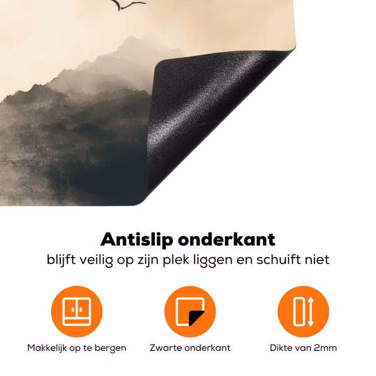 Landschap - Japandi - vogel Inductie beschermer vinyl 3mm klein -zzzzzzz-td-onderkant