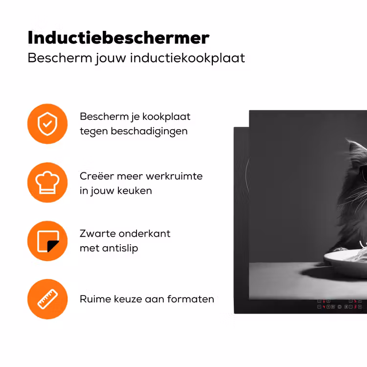 Langharige kat - Zonnebril - Spaghetti - Humor - Zwart - wit Inductie beschermer vinyl 3mm klein -zzzzzzz-td-ups
