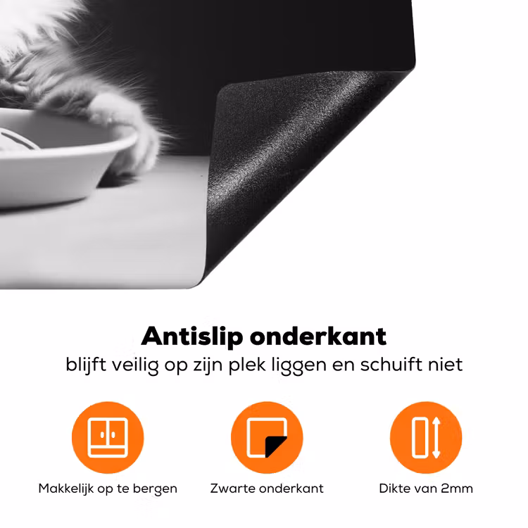 Langharige kat - Zonnebril - Spaghetti - Humor - Zwart - wit Inductie beschermer vinyl 3mm klein -zzzzzzz-td-onderkant