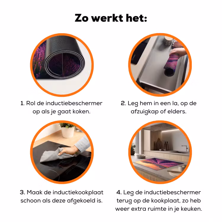 Lavendelveld - Zonsondergang - Paars Inductie beschermer vinyl 3mm klein -zzzzzzz-td-werking