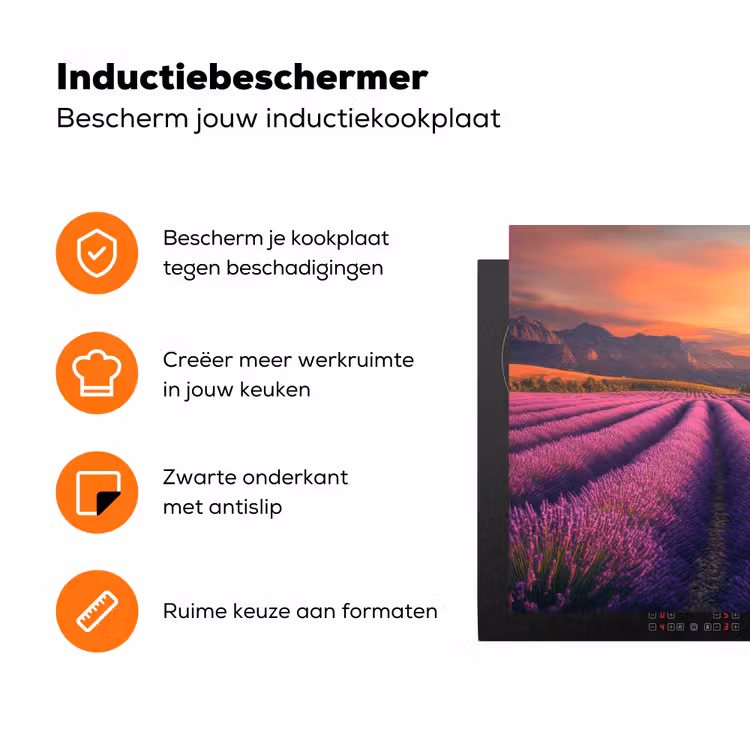 Lavendelveld - Zonsondergang - Paars Inductie beschermer vinyl 3mm klein -zzzzzzz-td-ups