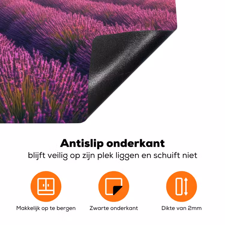 Lavendelveld - Zonsondergang - Paars Inductie beschermer vinyl 3mm klein -zzzzzzz-td-onderkant