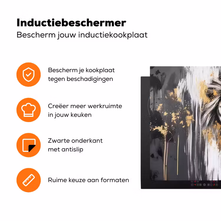 Leeuw - Portret - Verfspatten - Grijs Inductie beschermer vinyl 3mm klein -zzzzzzz-td-ups