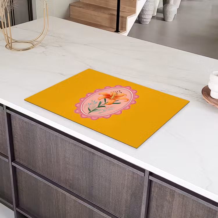 Lelie - Oranje - Lijst - Ovaal Inductie beschermer vinyl 3mm klein -sfeer8