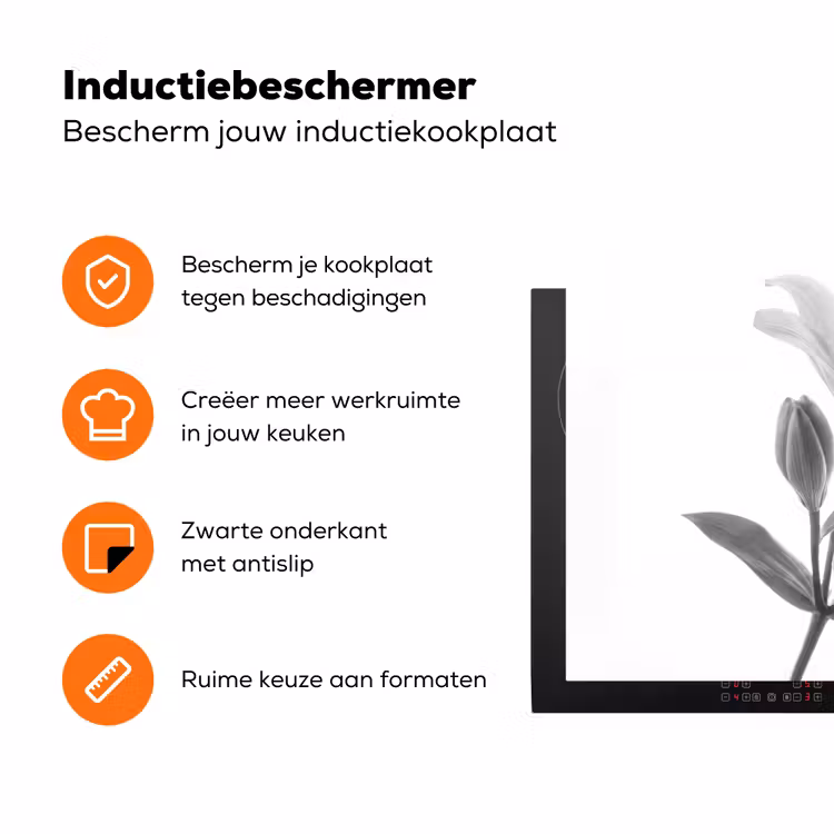 Lelies - Elegant - Zwart - Wit Inductie beschermer vinyl 3mm klein -zzzzzzz-td-ups