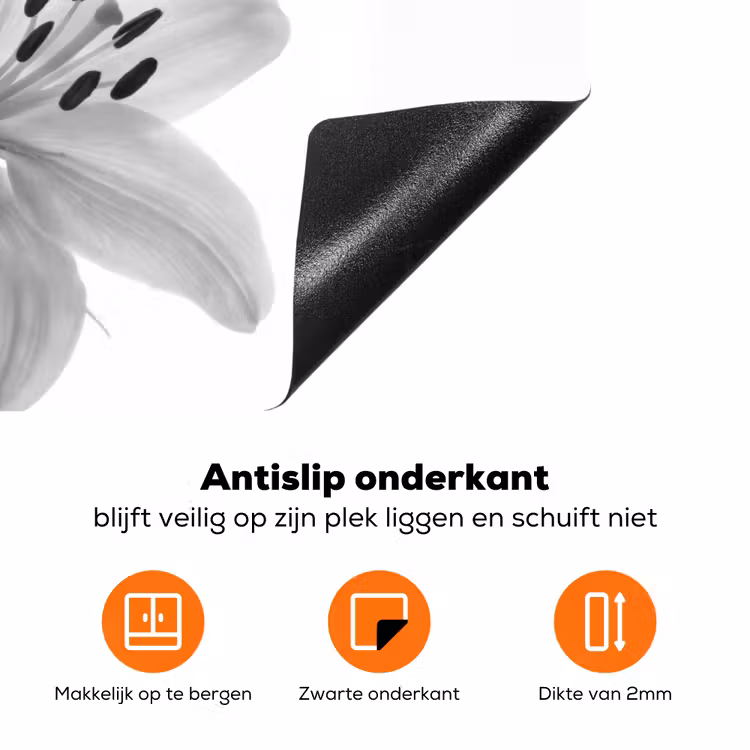 Lelies - Elegant - Zwart - Wit Inductie beschermer vinyl 3mm klein -zzzzzzz-td-onderkant
