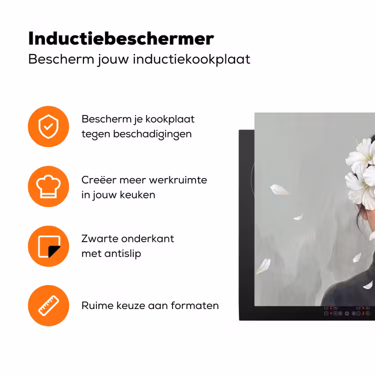 Lelies - Portret - Wit Inductie beschermer vinyl 3mm klein -zzzzzzz-td-ups