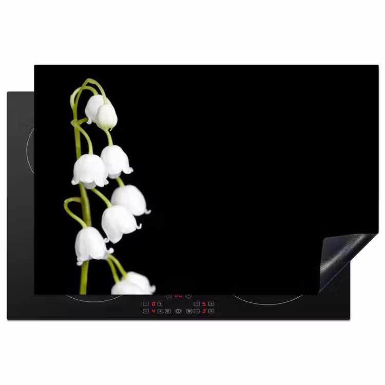 Lelietjes van dalen - Bloemen - Zwart - Flora Inductie beschermer vinyl 3mm klein -3d