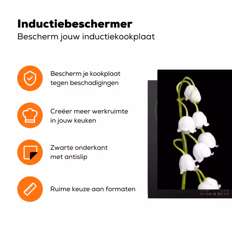 Lelietjes van dalen - Bloemen - Zwart - Flora Inductie beschermer vinyl 3mm klein -zzzzzzz-td-ups
