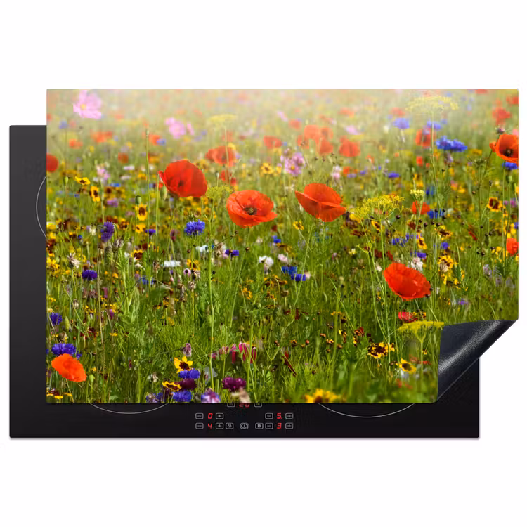Lente - Bloemen - Rood - Klaproos - Gras - Groen Inductie beschermer vinyl 3mm klein -3d