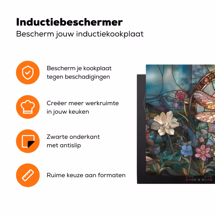 Libelle - Mozaïek - Bloemen - Kleurrijk Inductie beschermer vinyl 3mm klein -zzzzzzz-td-ups