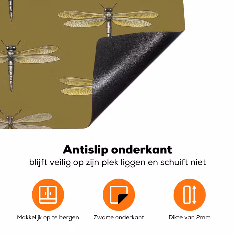 Libellen - Patroon - Groen Inductie beschermer vinyl 3mm klein 276 -zzzzzzz-td-onderkant