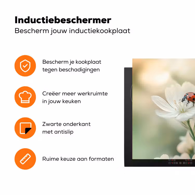 Lieveheersbeestje - Bloemen - Wit Inductie beschermer vinyl 3mm klein -zzzzzzz-td-ups