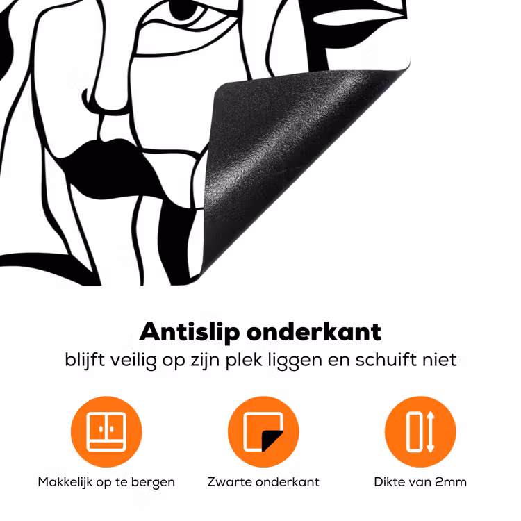 Lijnen - Gezichten - Zwart - Wit Inductie beschermer vinyl 3mm klein 276 -zzzzzzz-td-onderkant