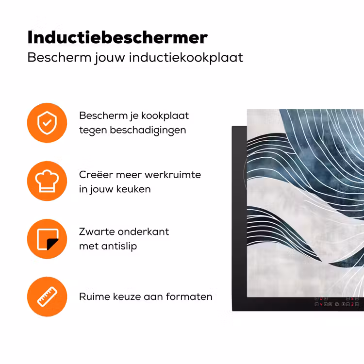 Lijnen - Golven - Abstract - Blauw Inductie beschermer vinyl 3mm klein -zzzzzzz-td-ups