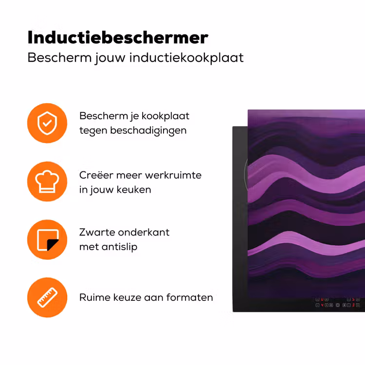 Lijnen - Golven - Paars - Abstract Inductie beschermer vinyl 3mm klein -zzzzzzz-td-ups