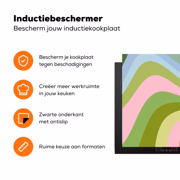 Lijnen - Pasteltinten - Golvend Inductie beschermer vinyl 3mm klein -zzzzzzz-td-ups