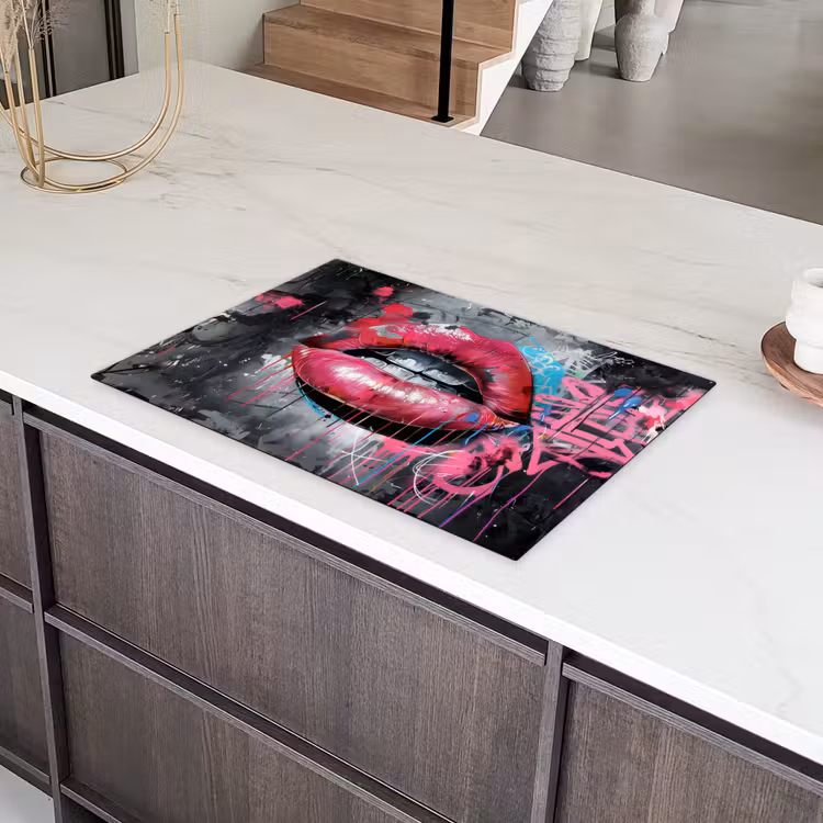Lippen - Felroze - Graffiti - Verfstrepen Inductie beschermer vinyl 3mm klein -sfeer8