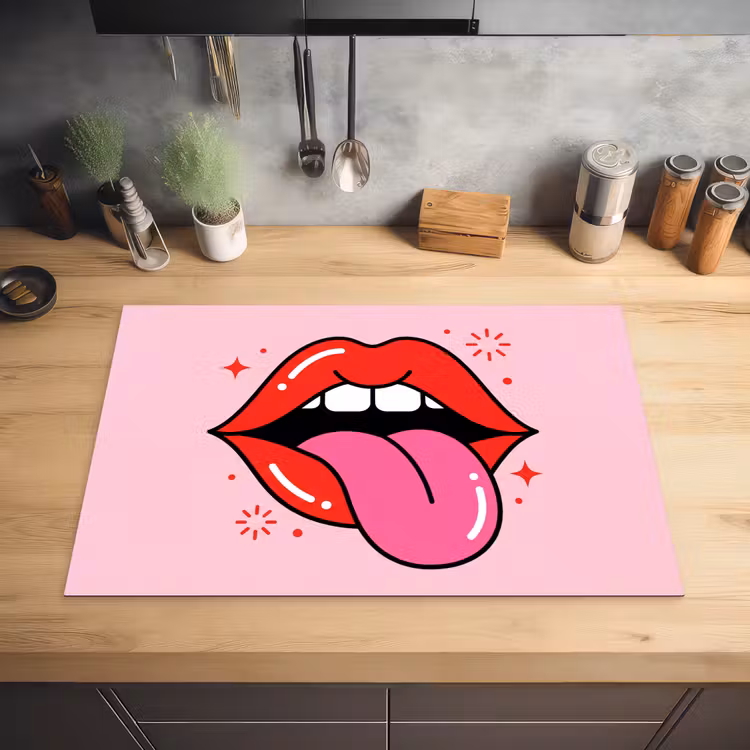 Lippen - Tong - Pop-art - Kleurrijk - Roze Inductie beschermer vinyl 3mm klein -sfeer5