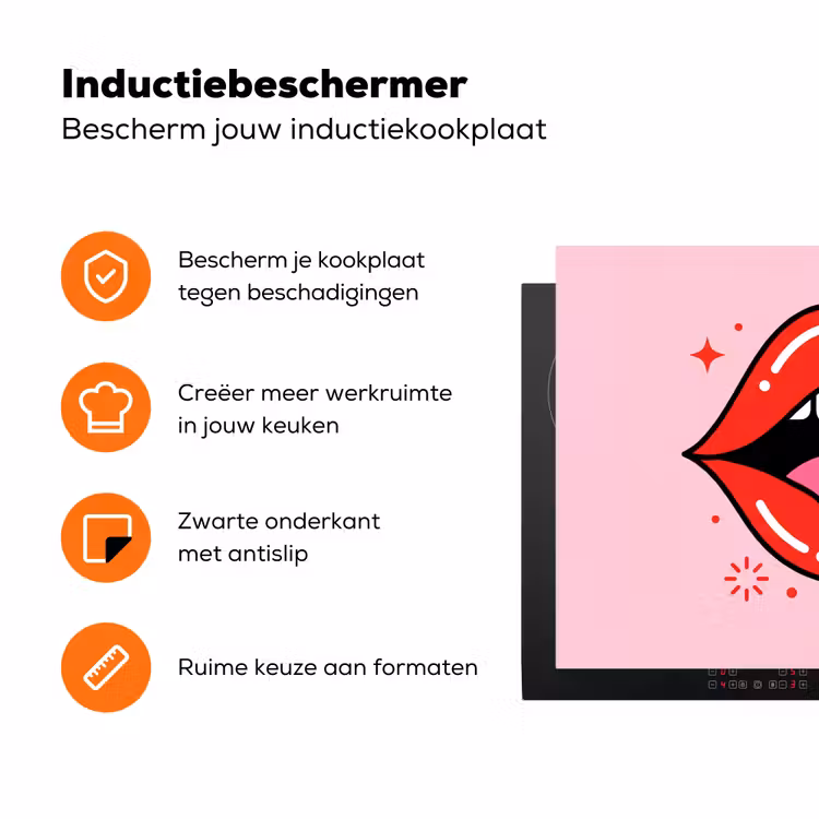 Lippen - Tong - Pop-art - Kleurrijk - Roze Inductie beschermer vinyl 3mm klein -zzzzzzz-td-ups