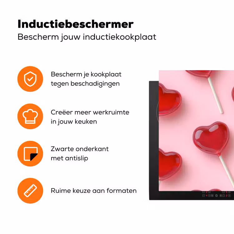 Lollies - Hartjes - Roze Inductie beschermer vinyl 3mm klein -zzzzzzz-td-ups