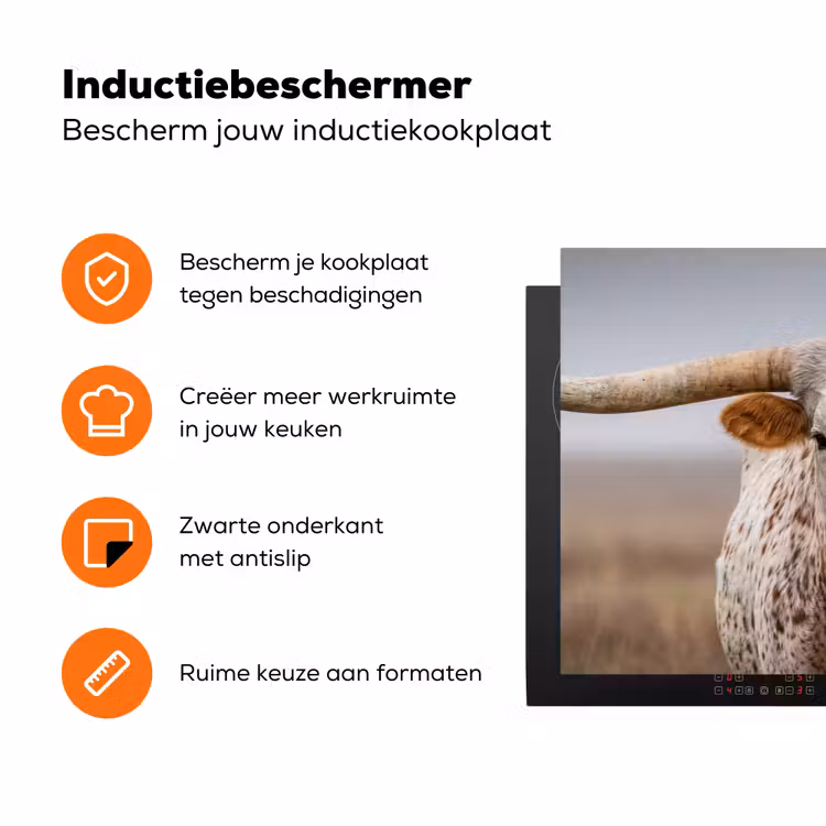 Longhorn - Grasveld - Dier Inductie beschermer vinyl 3mm klein -zzzzzzz-td-ups