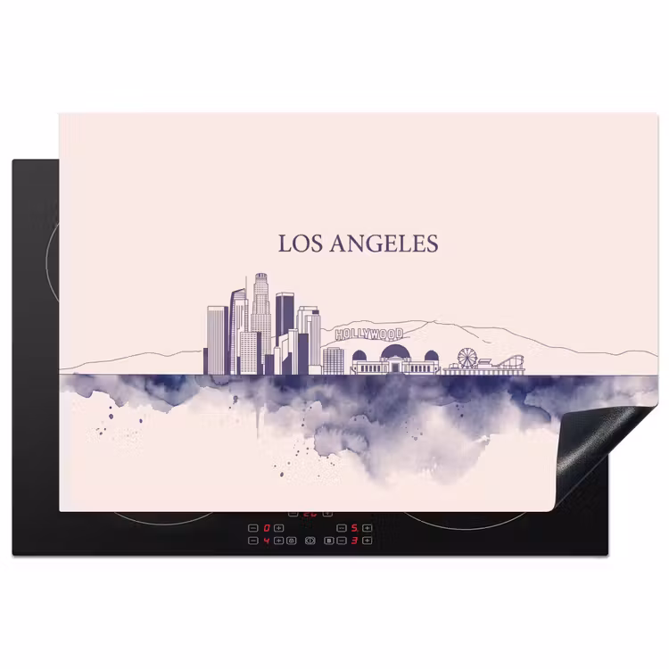 Los Angeles - Skyline - Architectuur - Aquarel - Blauw Inductie beschermer vinyl 3mm klein -3d