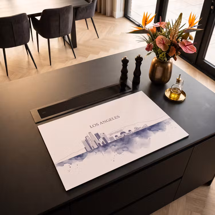 Los Angeles - Skyline - Architectuur - Aquarel - Blauw Inductie beschermer vinyl 3mm klein -sfeer5
