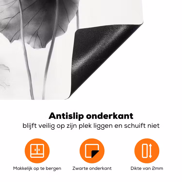 Lotusbloemen - Vissen - Bladeren - Zwart Inductie beschermer vinyl 3mm klein -zzzzzzz-td-onderkant