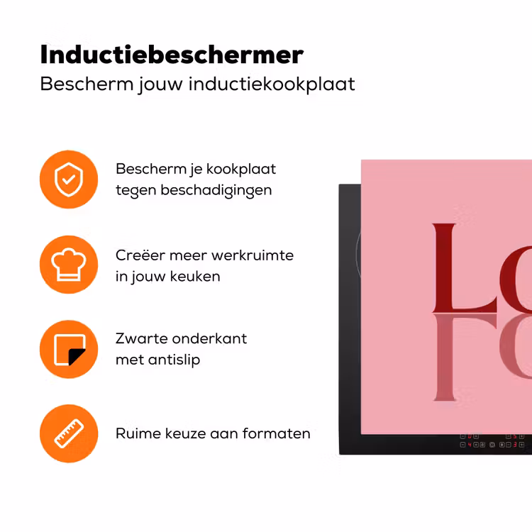 Love - Roze - Spiegeling Inductie beschermer vinyl 3mm klein -zzzzzzz-td-ups