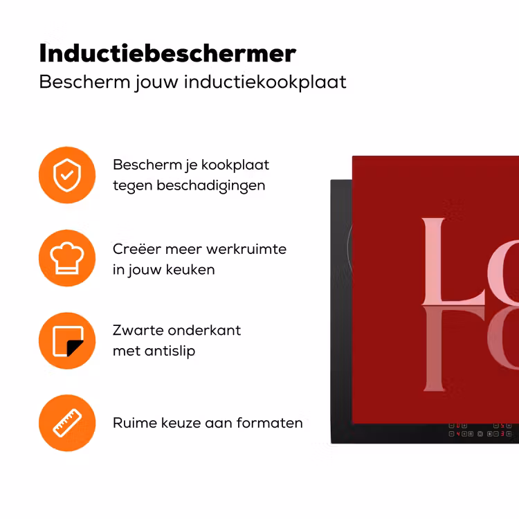 Love - Spiegeling - Rood Inductie beschermer vinyl 3mm klein -zzzzzzz-td-ups
