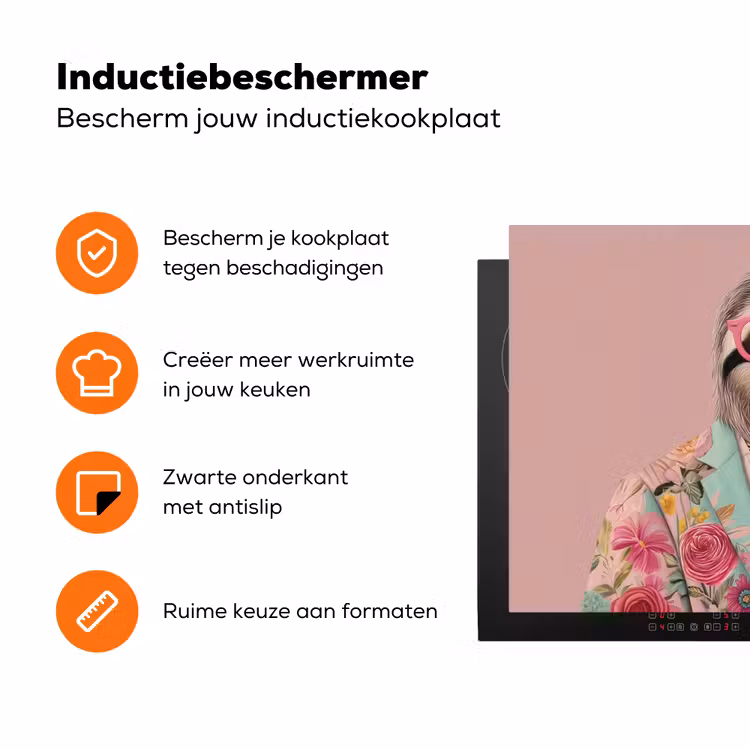 Luiaard - Bloemenprint - Bril - Roze Inductie beschermer vinyl 3mm klein -zzzzzzz-td-ups