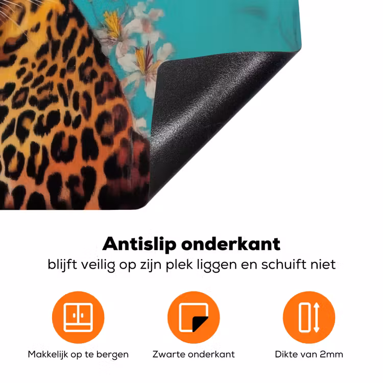 Luipaard - Bloemen - Kroon Inductie beschermer vinyl 3mm klein -zzzzzzz-td-onderkant